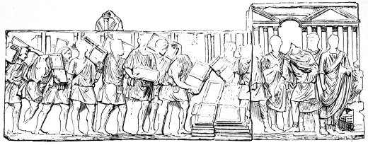 Les registres du fisc brûlés sur le Forum (bas-relief de la Tribune aux Harangues).