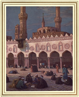 Illustration: Theological Students, in the Courtyard of Al-Azhar,  the great Cairo Moslem University.