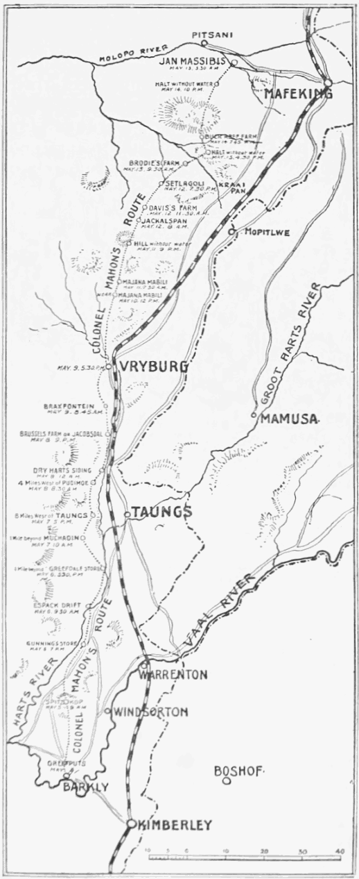 Map and Itinerary of Colonel Mahons Dash to Mafeking.