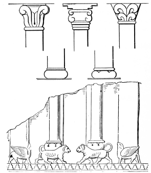 Fig. 50.—Various Forms of Capitals and Bases, from Assyrian Reliefs.