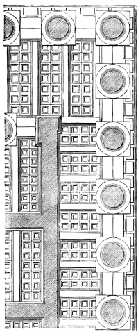 Fig. 141.—Coffered Pteroma Ceiling of the Southern Temple upon the Eastern Plateau of Selinous. Restoration.