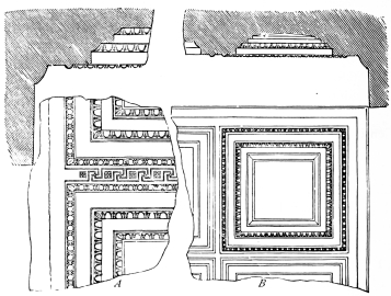 Fig. 142.—Fragments of Coffered Ceilings from the Parthenon.  A. From the Side Pteroma. B. From the Epinaos.