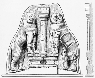 Fig. 188.—Relief from the Gate of the Lions at Mykenæ.
