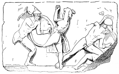 Fig. 225.—Fragment of the Frieze from the Mausoleum of Halicarnassos.