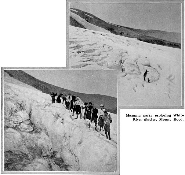 Mazama party exploring White River glacier, Mount Hood.