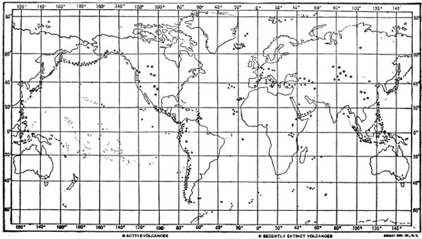 Fig. 24. Map of the World, Showing Location of Active and Recently Extinct Volcanoes