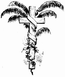 cross and palm leaves