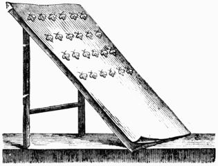 Fig. 219.—Sheets of paper stuck into screens, and inclined for the reception of moths.