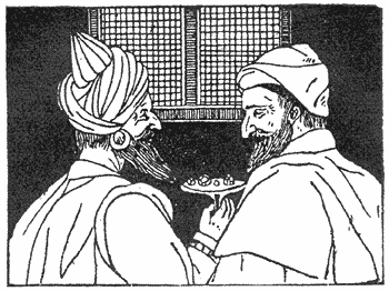 Sultan toont edelgesteenten aan vizier.