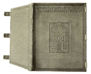 BOOKBINDING IN LEATHER, WITH SILVER CLASPS. DESIGNED BY PROF. JOH. VINCENZ CISSARZ, EXECUTED BY KARL STRENGER