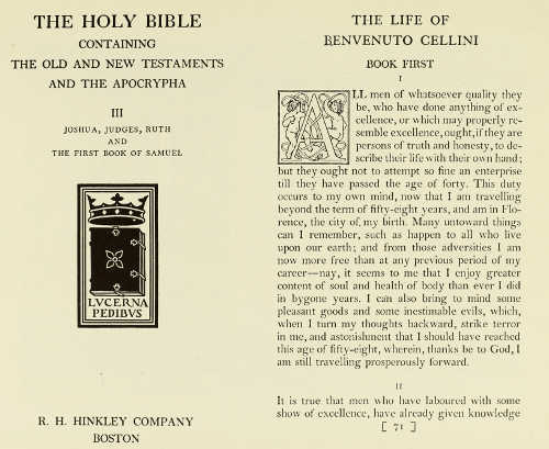 MERRYMOUNT PRESS: TITLE AND OPENING PAGES PRINTED IN THE “MERRYMOUNT” TYPE DESIGNED BY BERTRAM GROSVENOR GOODHUE