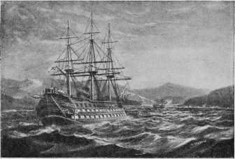 H.M.S. Agamemnon entering Valentia Bay with first Atlantic Cable.  Frontispiece.