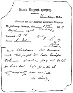 Fig. 31.—Facsimile of the First Public News Message Received through the Atlantic Cable.