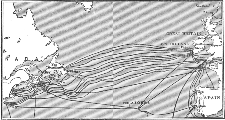 Fig. 45.—Atlantic Cable Systems, 1903.