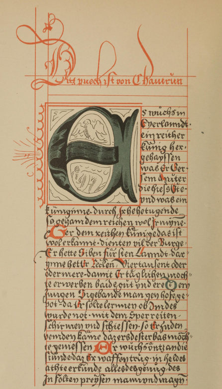 Fac-simile of the Ambrasian manuscript of Gudrun, reproduced from Koenig’s Deutsche Literatur Geschichte.