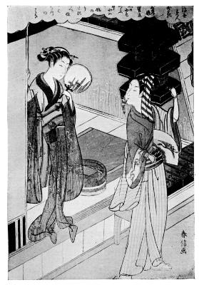 HARUNOBU: LADY TALKING WITH FAN-VENDOR.