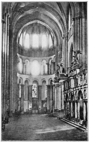 CATHEDRAL OF TOURNAI, BELGIUM, INTERIOR LOOKING NORTHWARD ALONG THE TRANSEPT.