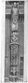 ST. FIRMIN’S DOOR.  Left: St Firmin blessing. Right: 6 statues of bishops and martyrs. In medallions: Peasants’ calendar (December-May) with zodiacal signs.