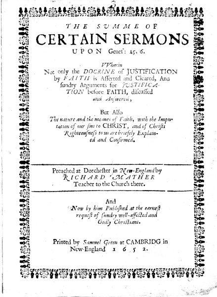 Richard Mather's The Summe of Certain Sermons upon Genes: 15.6, printed at Cambridge in 1652