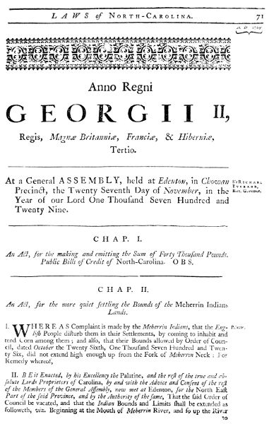 A Collection of All the Public Acts of Assembly, of the Province of North-Carolina ... Printed by James Davis in 1751.