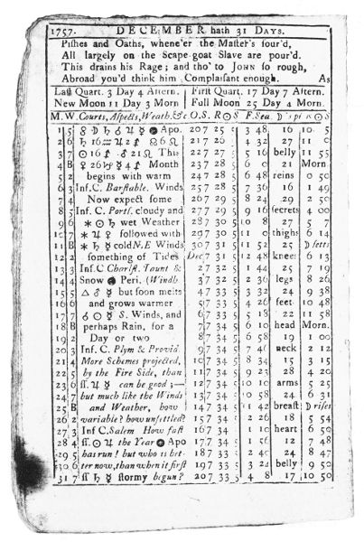 Nathaniel Ames' An Astronomical Diary: or, An Almanack for the Year of Our Lord Christ, 1757, Printed by Daniel Fowle, 1756.