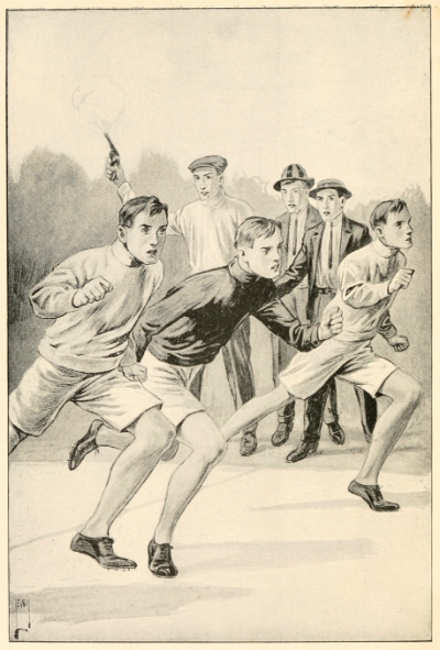 Frontispiece: 'BANG!' WENT THE PISTOL AND SIX LEGS AND SIX ARMS BEGAN TO WORK LIKE PISTONS.