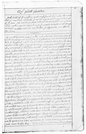 FACSIMILE OF A PAGE FROM GOVERNOR BRADFORD’S MANUSCRIPT, “PLIMOTH PLANTATION.”  THE ORIGINAL IS NOW IN THE BOSTON STATE HOUSE.