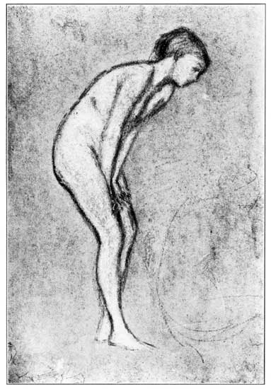 STUDY OF NUDE FIGURE (CHALK DRAWING)