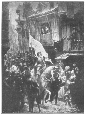 The victorious return of Joan of Arc to Orleans.  From the painting by J. J. Scherer