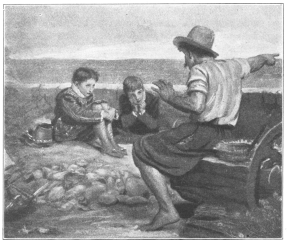 The boyhood of Raleigh. As he listens to the sailor’s tale of the land beyond the sea, Raleigh resolves to win it for England when he is a man.  From the painting by J. E. Millais