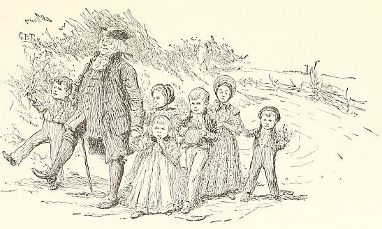 parson walking with five children