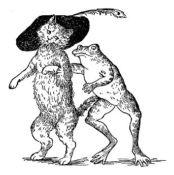 Mr Hoppy Frog and Mistress Kitty wearing a hat