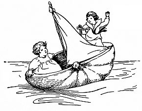 boy and girl sailing in pumpkin boat