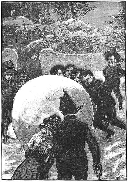 Bobby watchign boys build enormous ball of snow