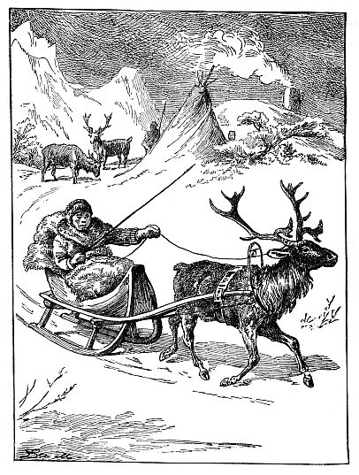reindeer pulling a sled