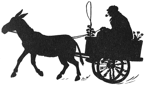 Een karretje met een ezel.