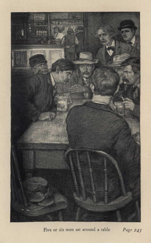 Five or six men sat around a table