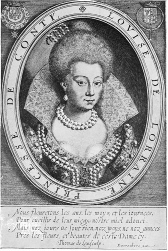 Image unavailable: CHARLOTTE LOUISE DE LORRAINE, PRINCESSE DE CONTI.  From an engraving by Thomas de Leu.