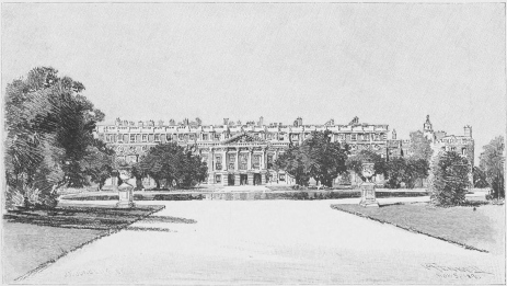 Image unavailable: GARDEN FRONT, HAMPTON COURT.  DRAWN BY JOSEPH PENNELL, ENGRAVED BY J. F. JUNGLING.