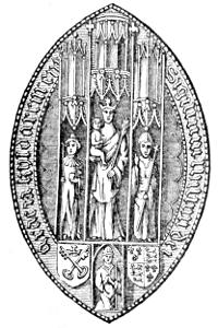 An impression from the seal of one of the bishops of Kildare anterior to the Reformation.