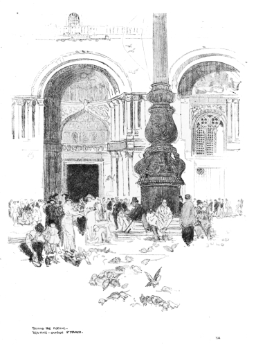 Image unavailable: FEEDING THE PIGEONS OUTSIDE S. MARCO.