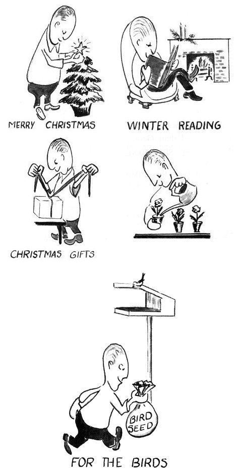 MERRY CHRISTMAS · CHRISTMAS GIFTS · WINTER READING · FOR THE BIRDS
