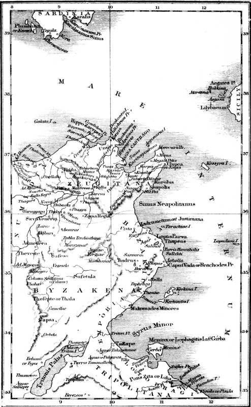 Map of African territory of Carthage