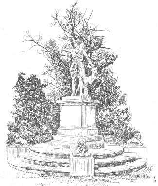 Stone garden figure surounded by circular steps