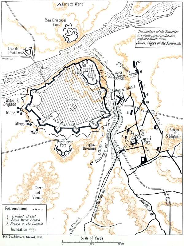 Plan of the siege operations at Badajoz