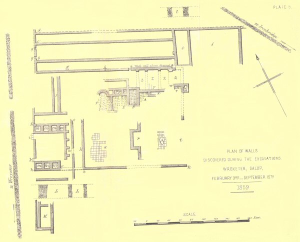 Plan of Walls, discovered by the Excavations at Wroxeter, Salop, from February 3rd to September, 1863