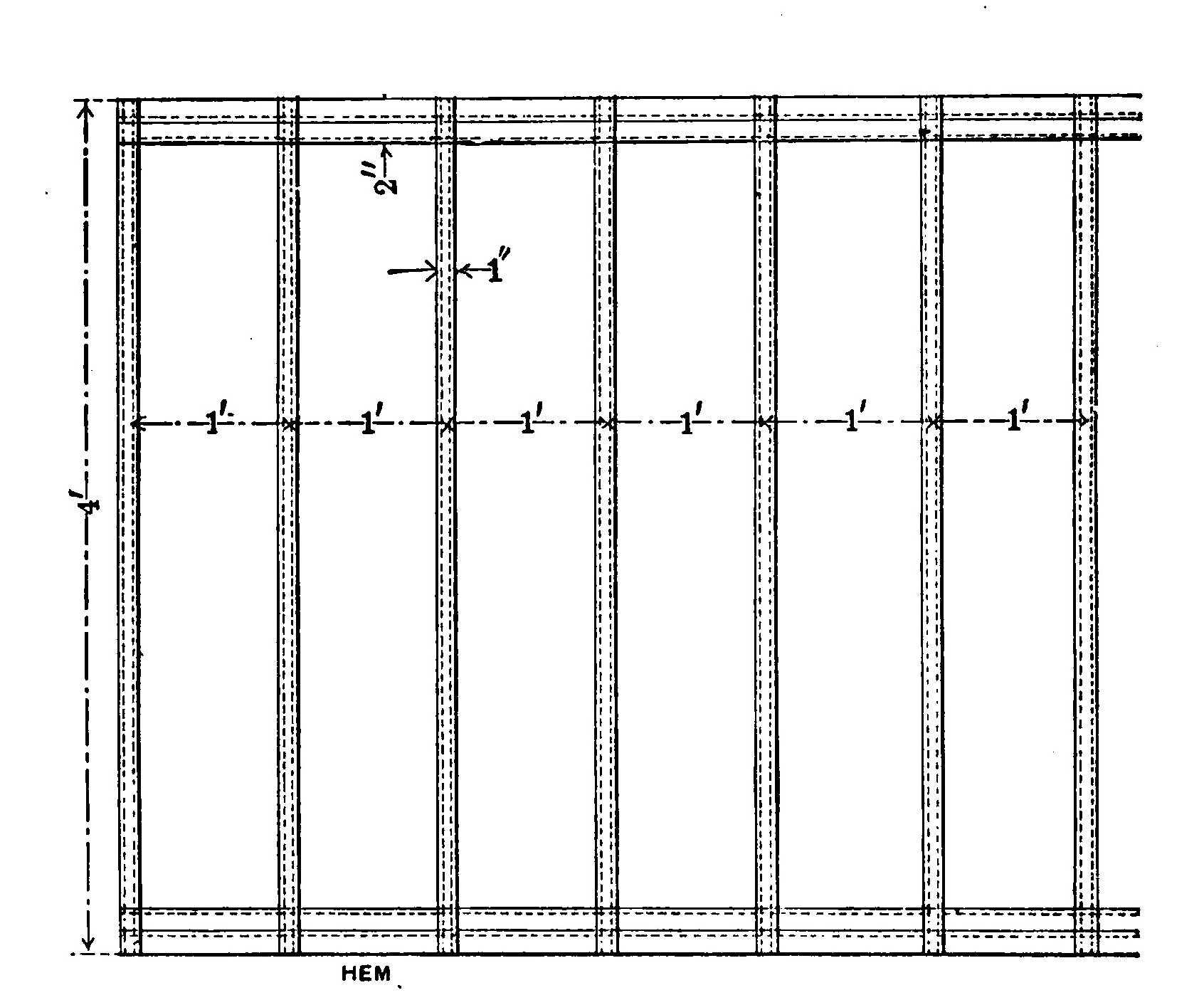 Fig. 21.—Section of cloth hemmed, and reinforcing strips sewn on.