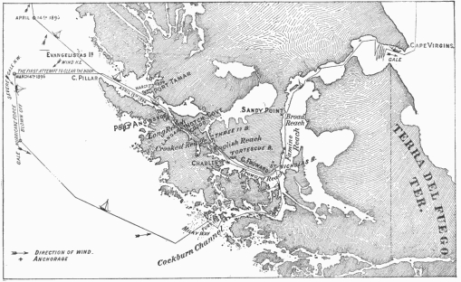 The course of the Spray through the Strait of Magellan.