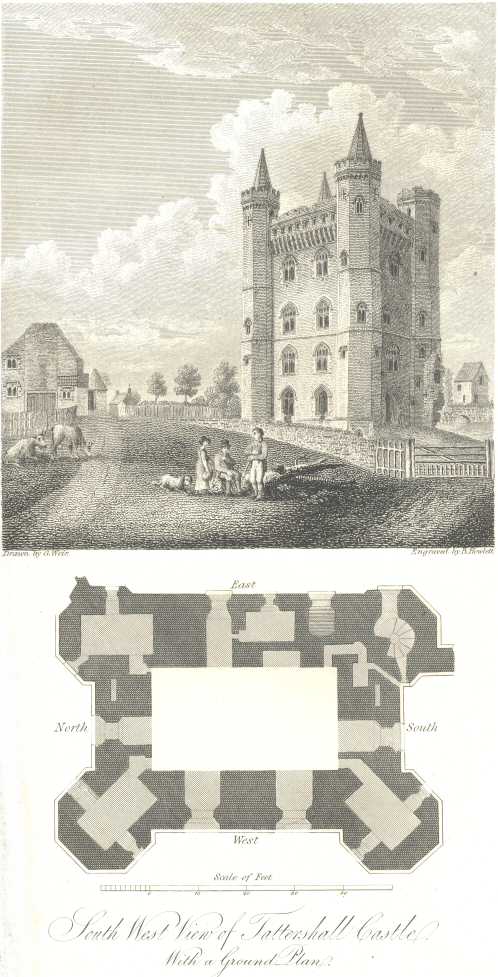 South-West View of Tattershall Castle, with a Ground Plan