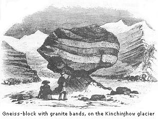 Gneiss-block with granite bands, on the Kinchinjhow glacier